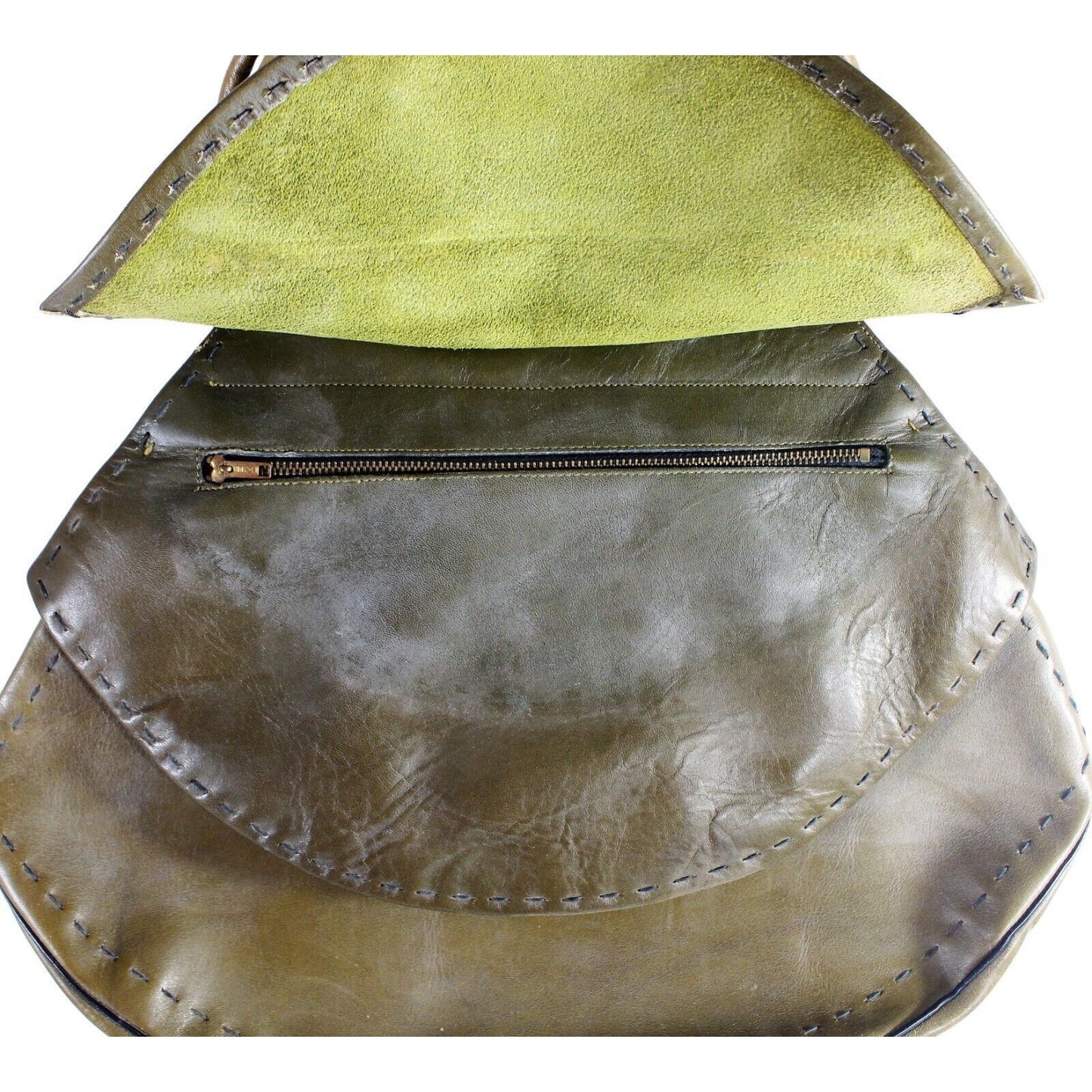 Vintage Guild Creations Top Handle Green Handbag Purse Leather Bohemian Style