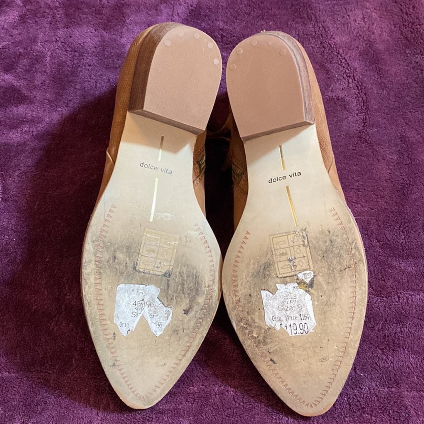 Dolce Vita Tan Leather Ankle Boots with Tassel Zipper Pull