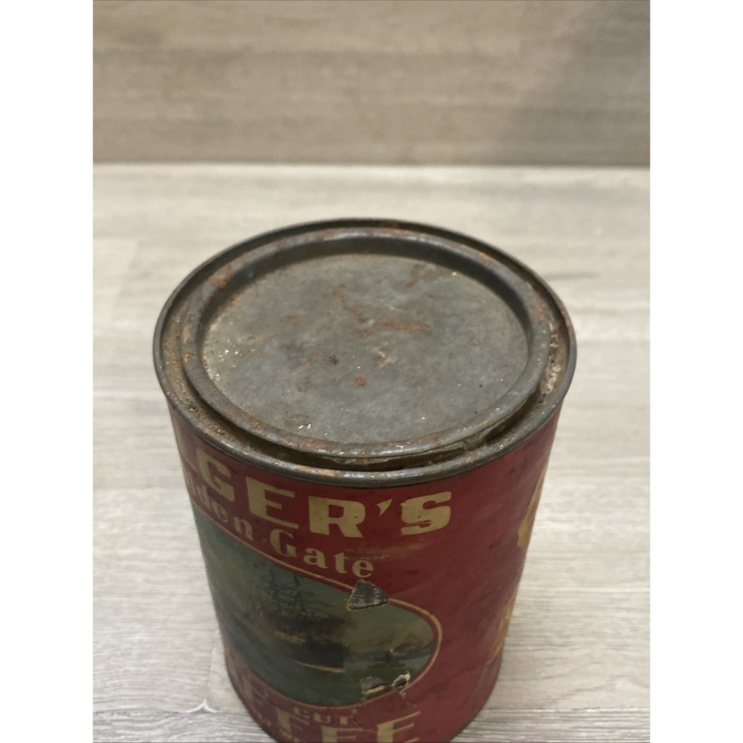 SUPER RARE 100+ YEAR OLD FOLGERS GOLDEN GATE PAPER LABEL ON TIN COFFEE CAN