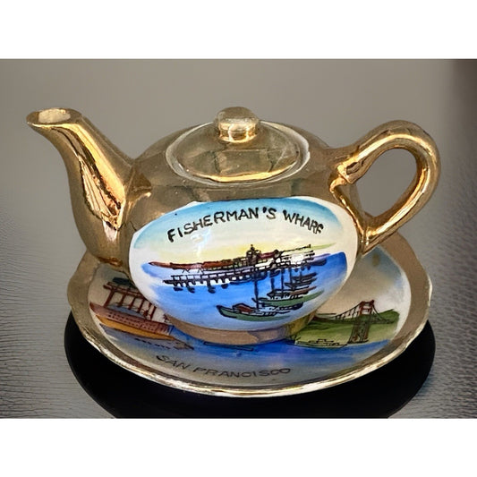 Fisherman's Wharf Teacup Saucer San Francisco Bridge Souvenir Miniature Teaset