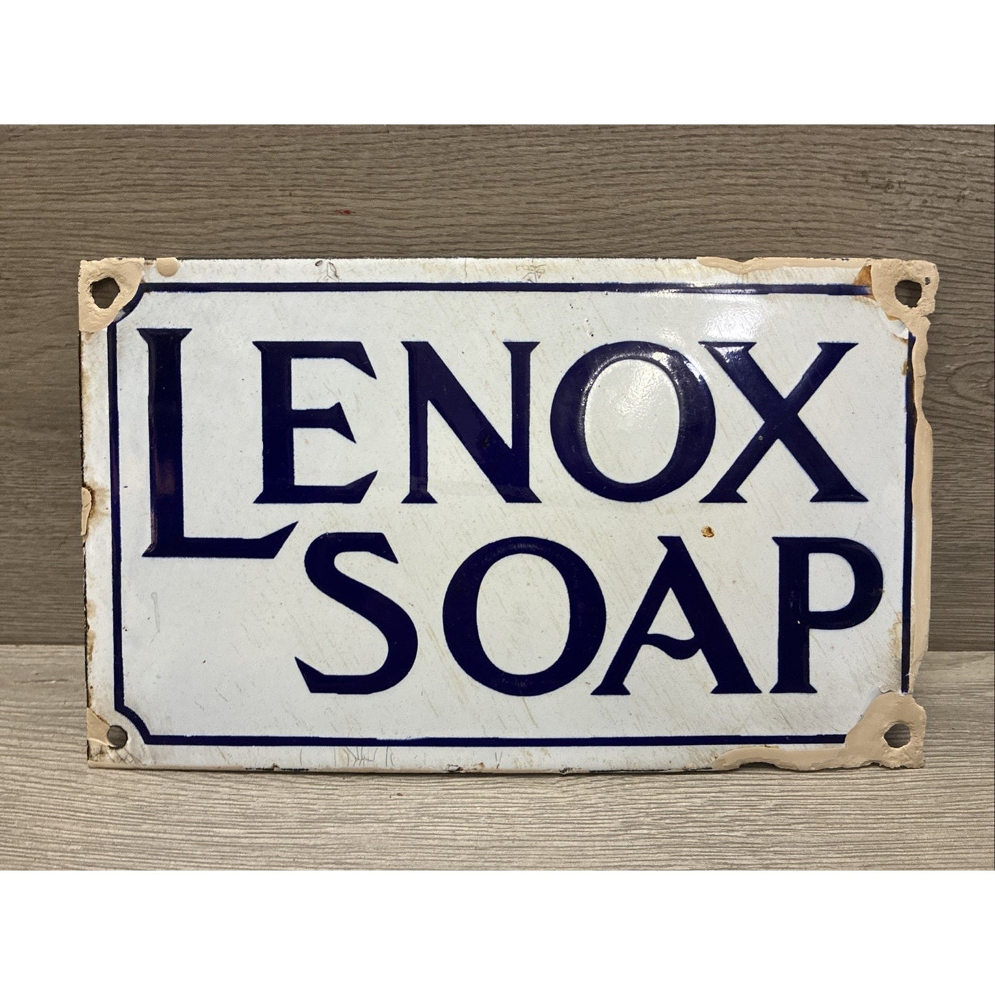 VINTAGE 1920'S LENOX SOAP PORCELAIN SIGN 10x6