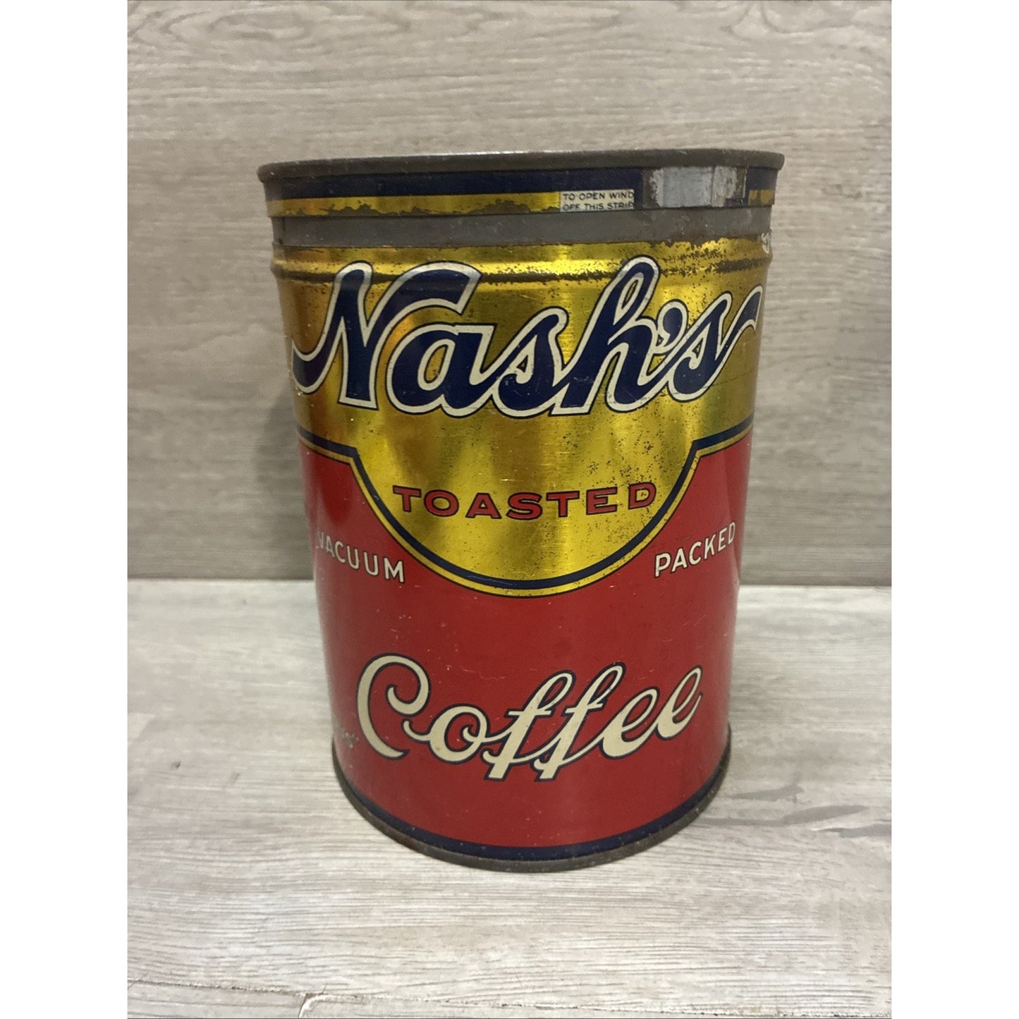 VINTAGE NASH`S TOASTED COFFEE CAN 2 POUNDS 2LB TIN W: LID VACUUM PACKED