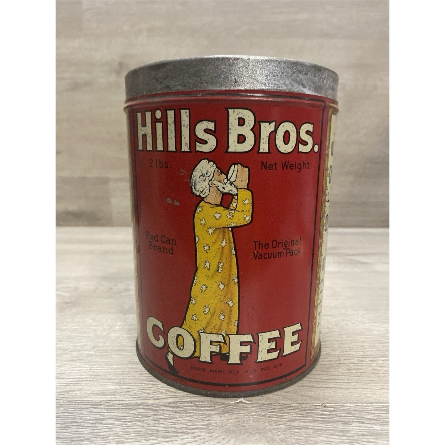 Vtg 1939 Hills Bros Coffee Tin 2 Lb Red Can Brand