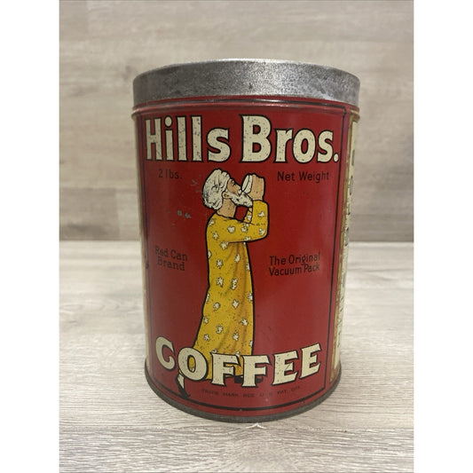 Vtg 1939 Hills Bros Coffee Tin 2 Lb Red Can Brand