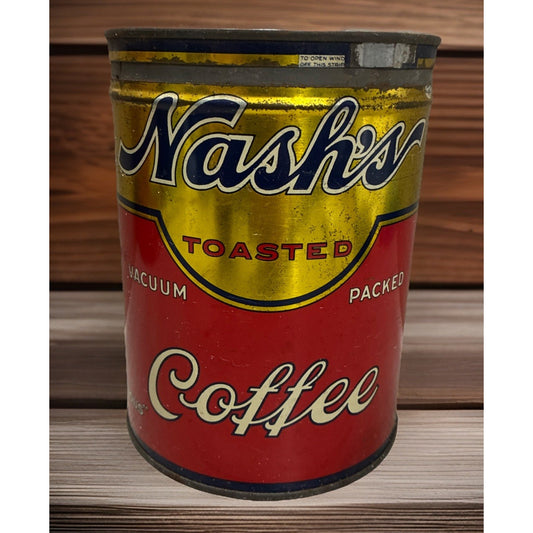 VINTAGE NASH`S TOASTED COFFEE CAN 2 POUNDS 2LB TIN W: LID VACUUM PACKED