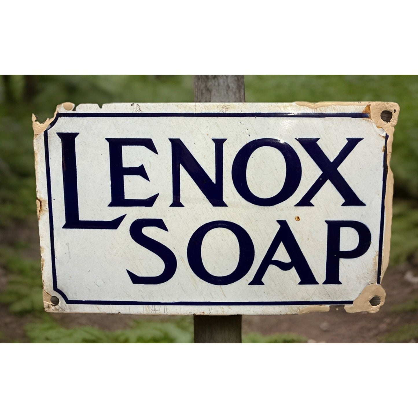 VINTAGE 1920'S LENOX SOAP PORCELAIN SIGN 10x6